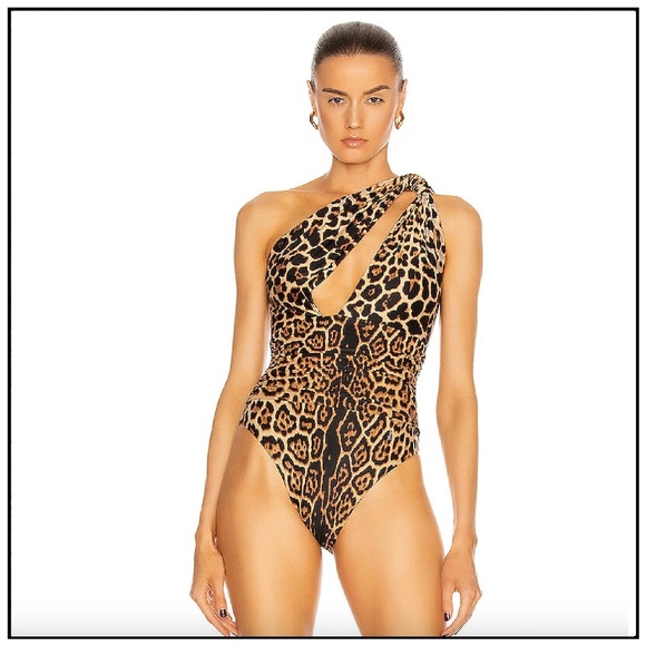 SAINT LAURENT One Shoulder Animal Leopard One Piece Swimsuit XS - Picture 1 of 4